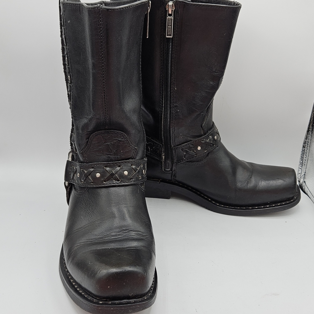 Harley Davidson black leather motorcycle boots zip up size 9